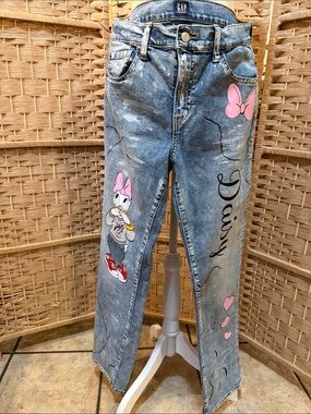 GAP Daisy Duck Straight-Leg Jeans in Blue with Pink Accents